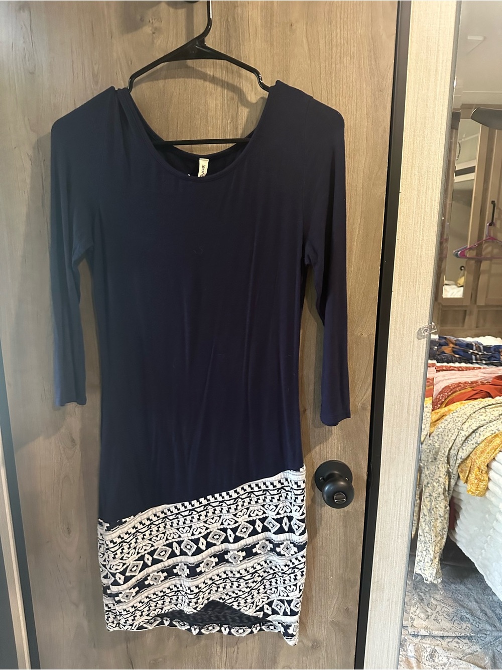 Leshop Navy Blue Midi Dress Size M Geometric Print 3/4 Sleeve